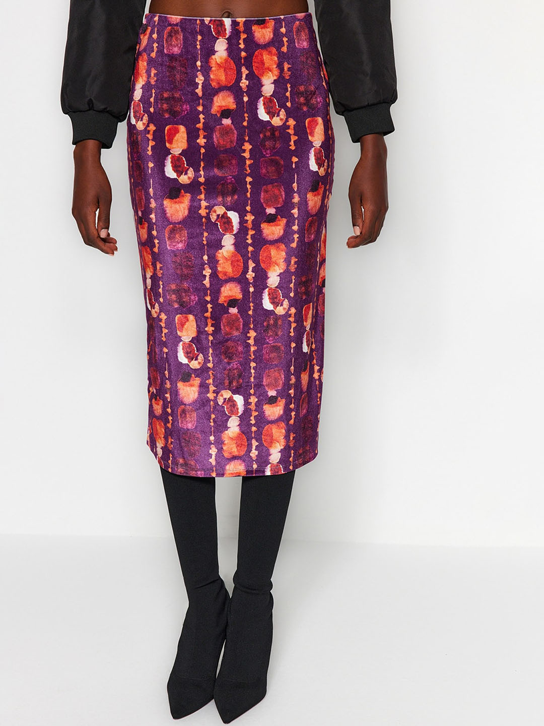 

Trendyol Geometric Printed High-Waist Midi-Length Straight Skirt, Purple