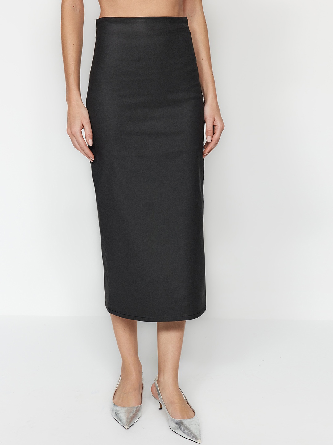 

Trendyol High-Waist Midi-Length Straight Skirt, Black