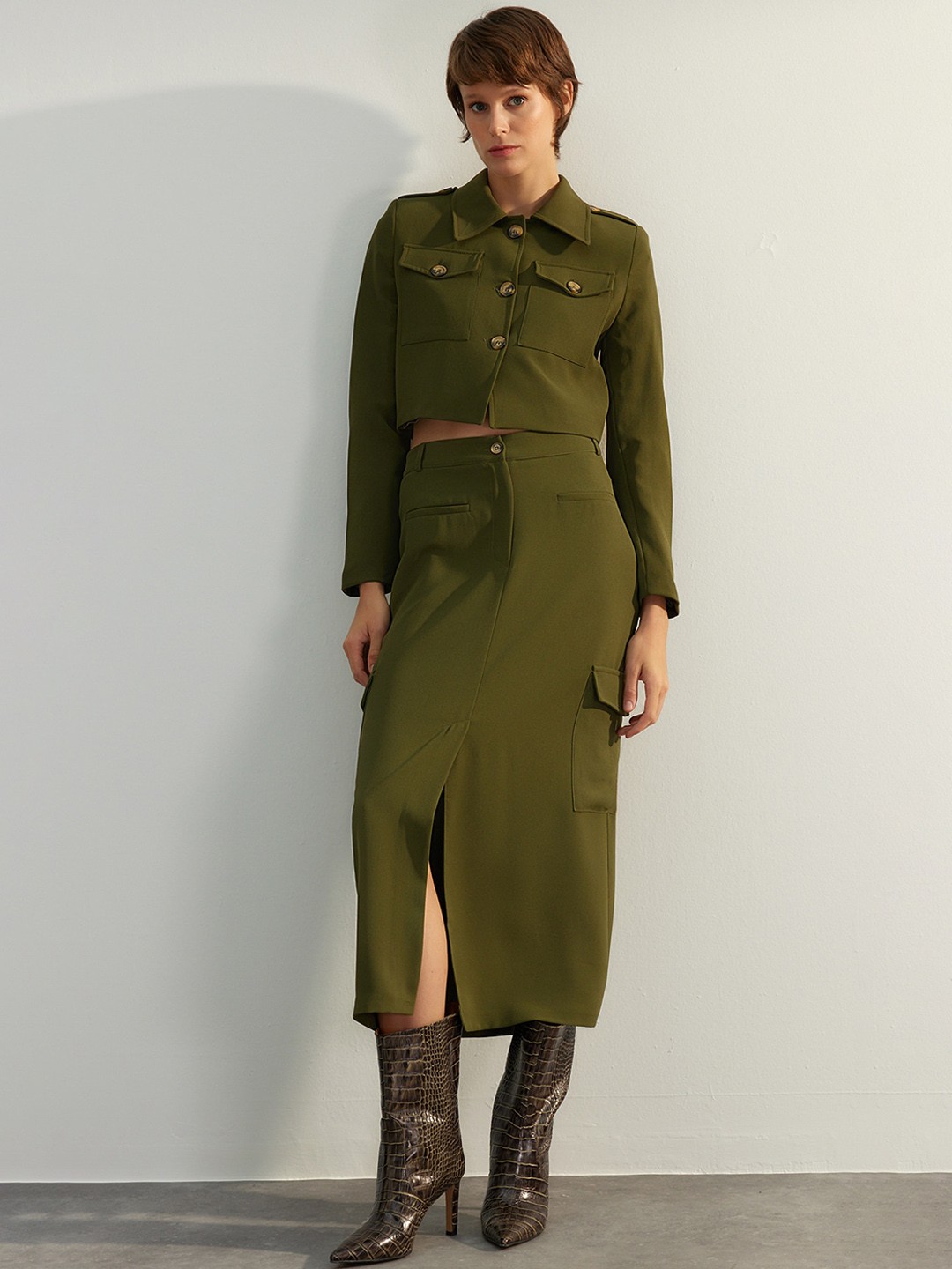 

Trendyol High Waist Midi Length Straight Skirt, Green