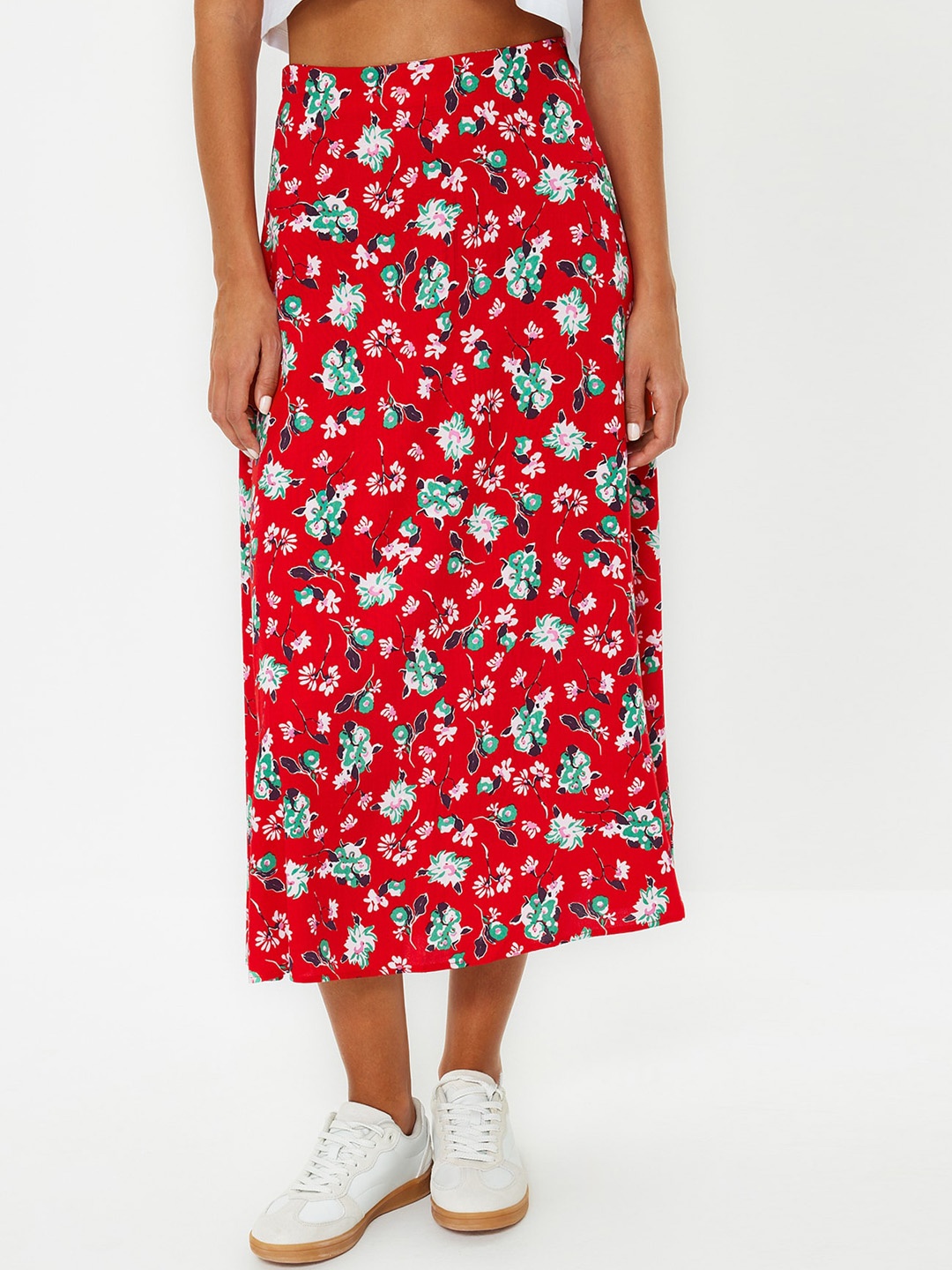 

Trendyol Floral Printed Flared Midi Skirt, Red