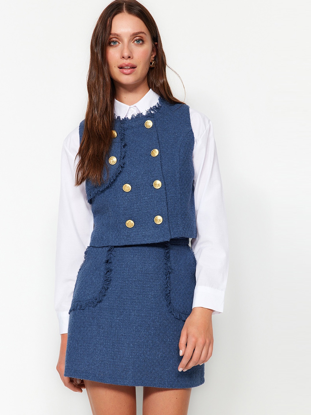 

Trendyol Self Design A-Line Skirt, Blue