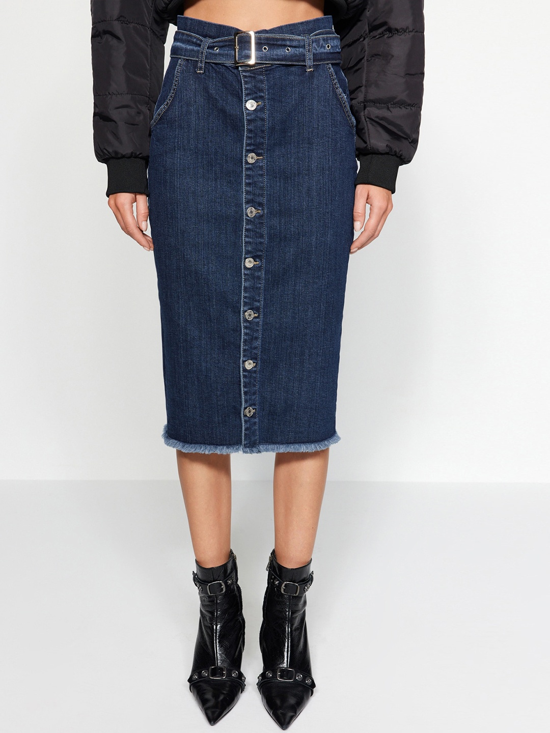 

Trendyol Pencil Pure Cotton Midi Skirts, Blue