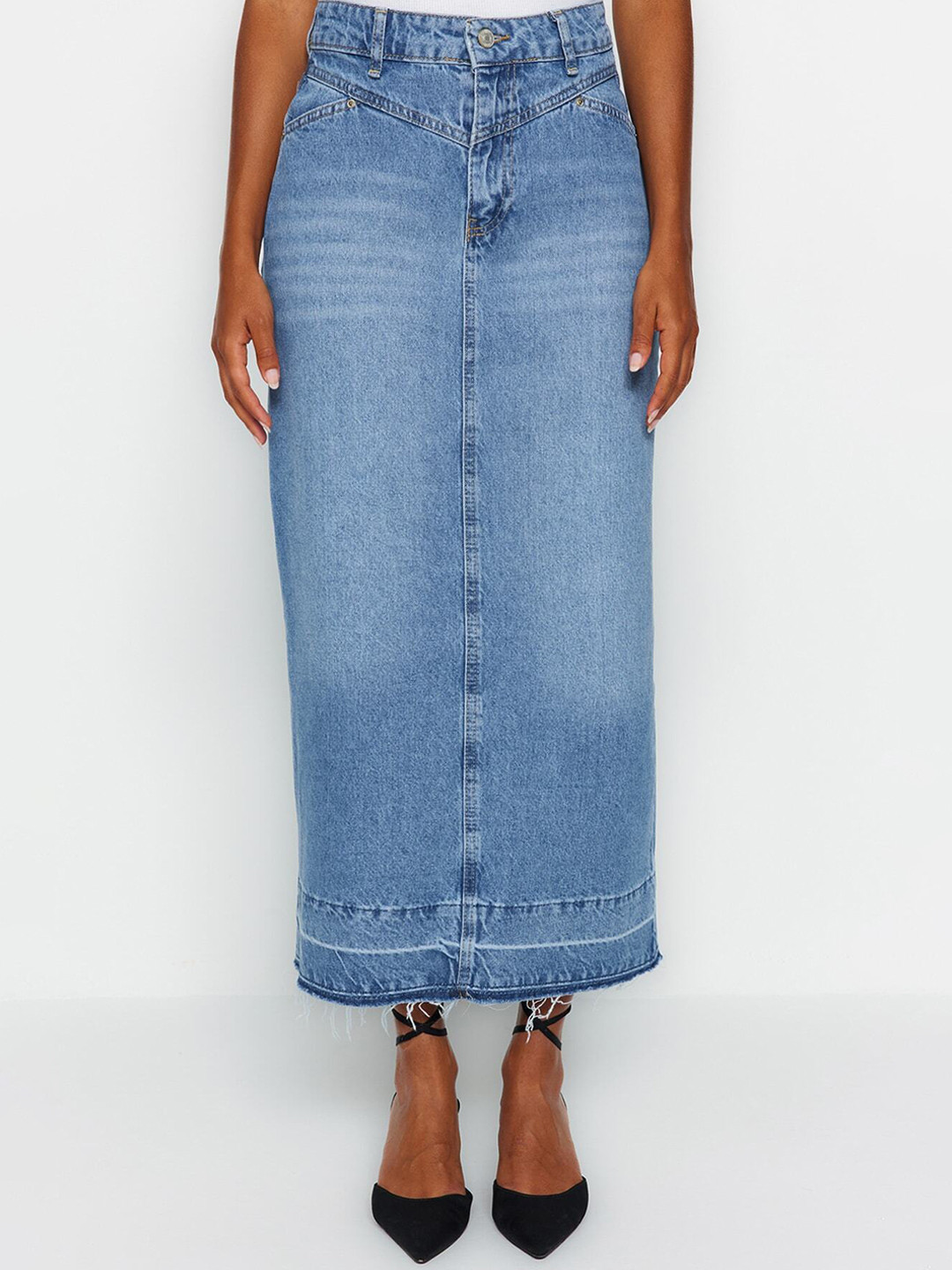 

Trendyol Pure Cotton Pencil Maxi Skirt, Blue