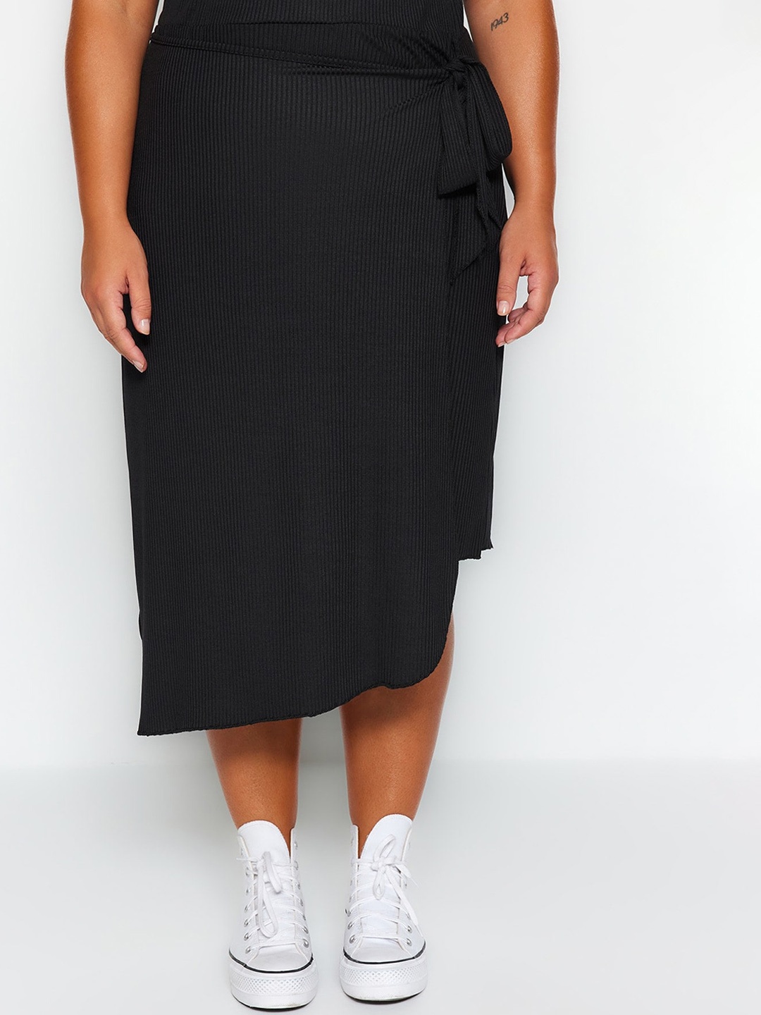 

Trendyol Striped Pencil Midi Skirt, Black