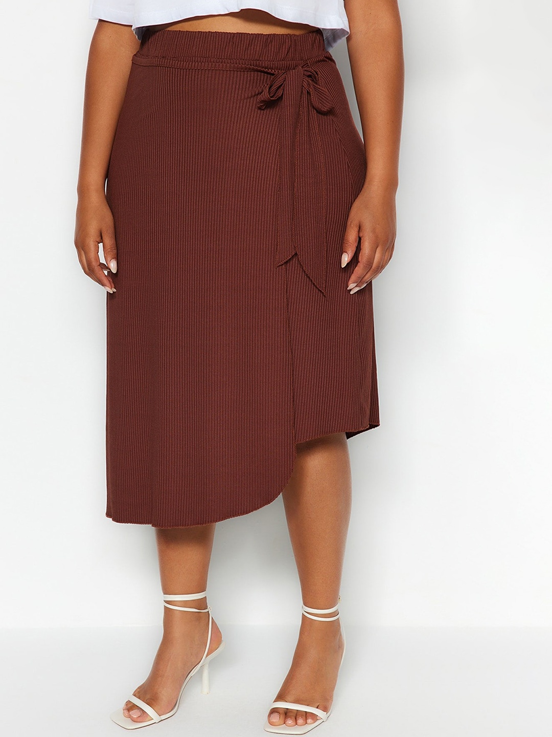 

Trendyol Self Design Wrap Midi Skirts, Brown