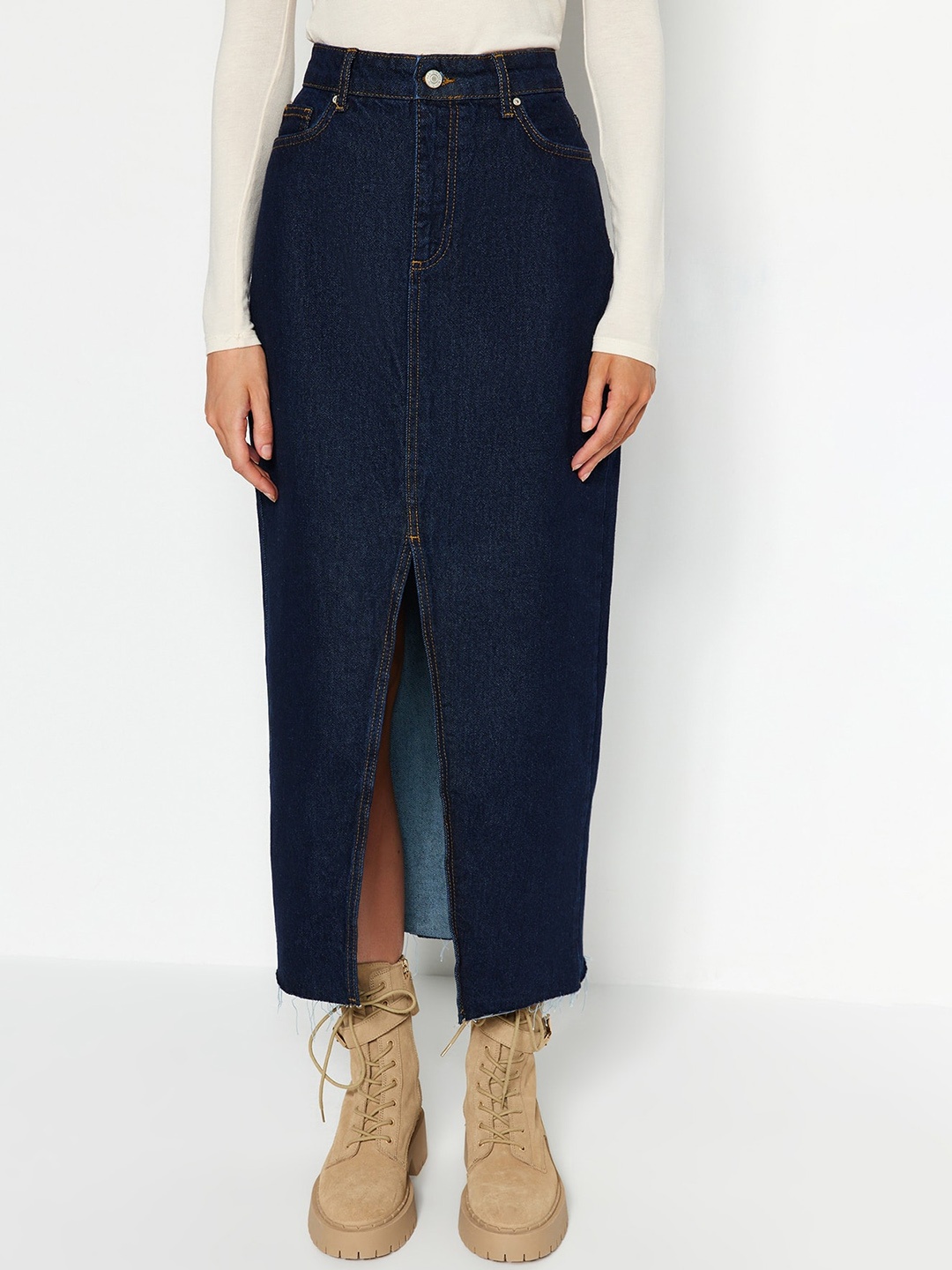 

Trendyol Straight Midi Cotton Skirts, Blue