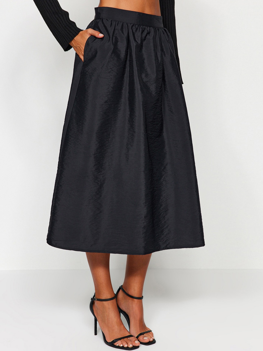 

Trendyol A-Line Flared Midi Skirt, Black