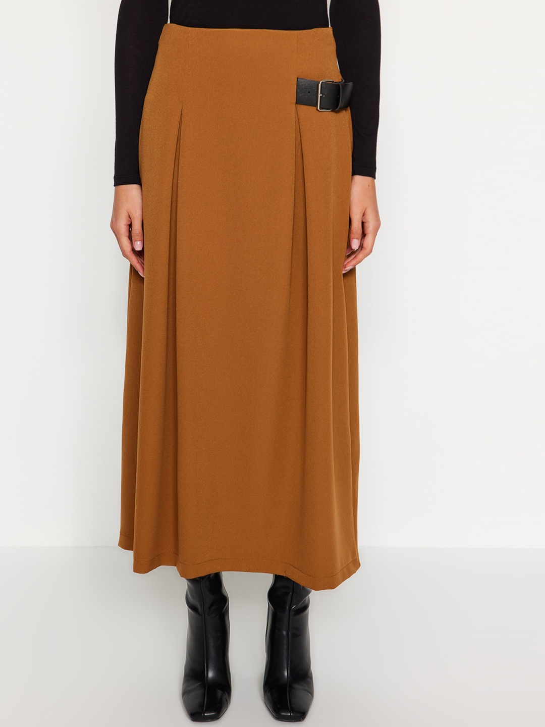 

Trendyol Flared Belted Maxi Skirt, Brown