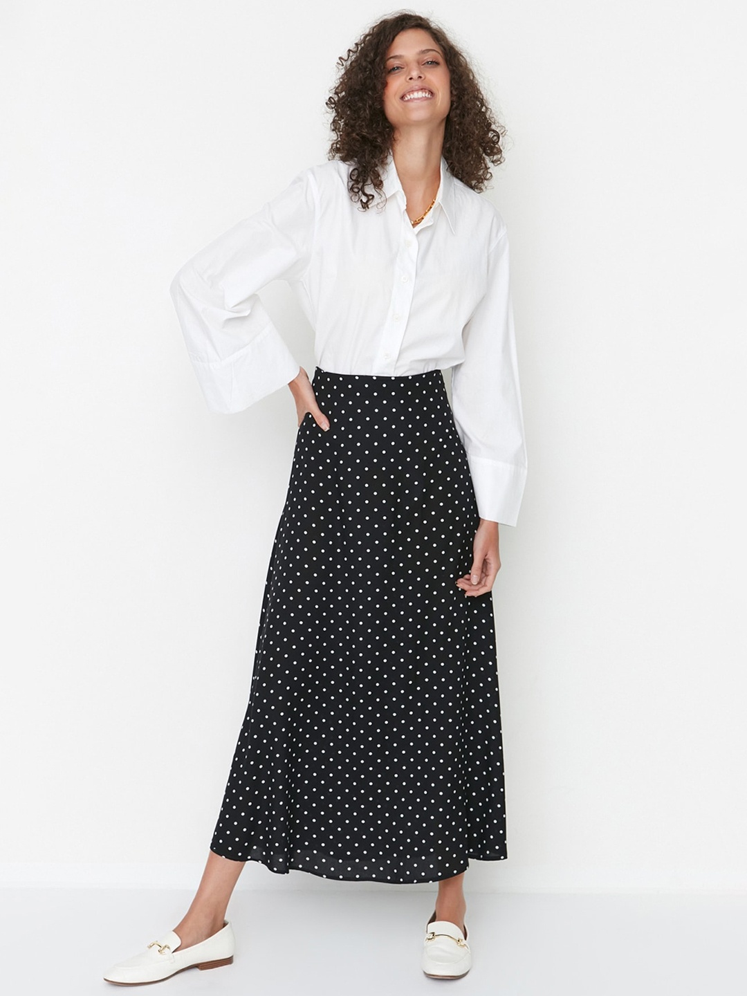 

Trendyol Geometric Printed Opaque A-Line Maxi Skirts, Black