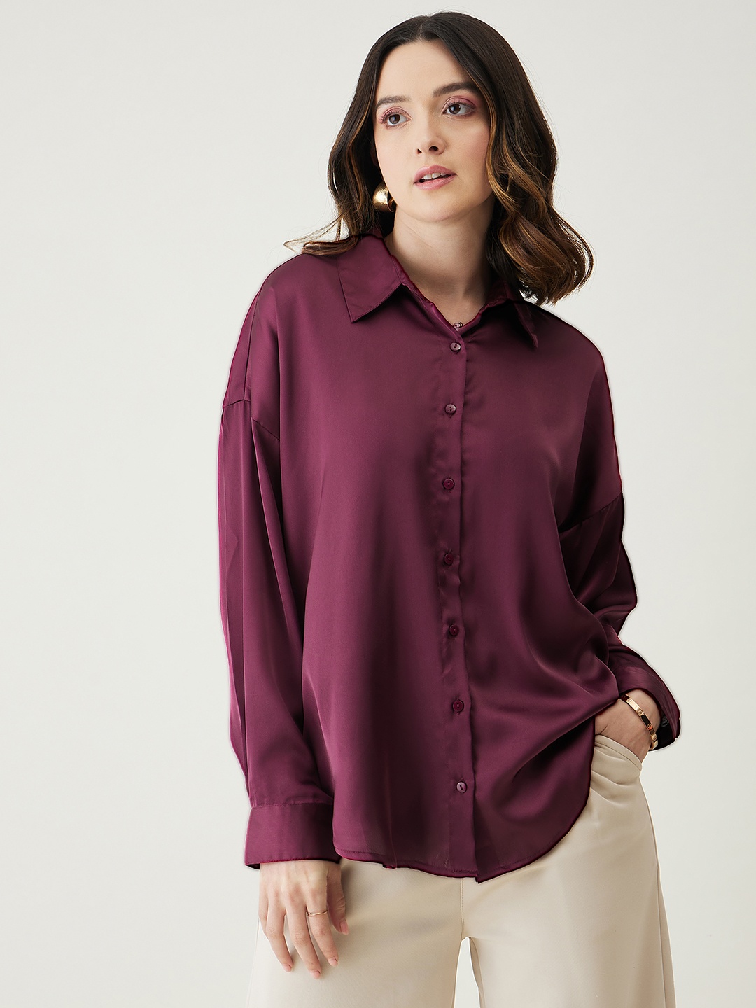 

JUNE & HARRY Comfort Satin Shirt, Maroon