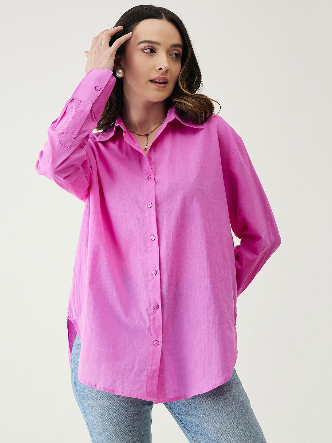 

JUNE & HARRY Relaxed Laurel Satin Shirt, Lavender