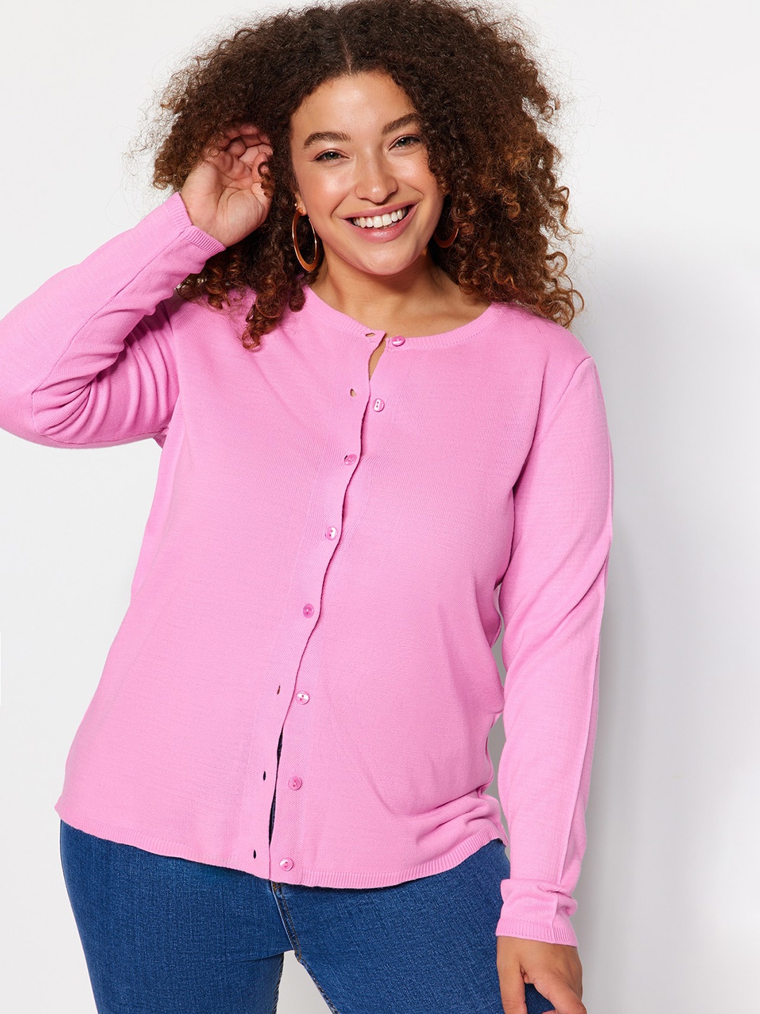 

Trendyol Round Neck Acrylic Cardigan, Pink