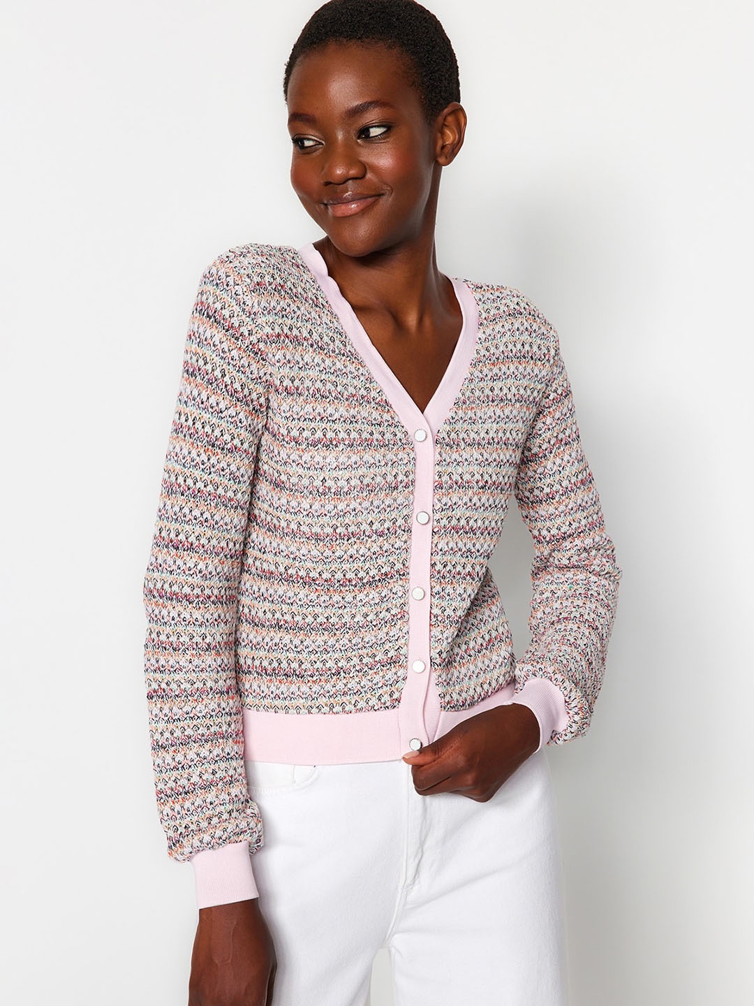 

Trendyol Cable Knit Cardigan, Pink