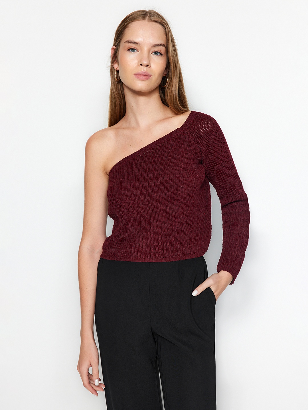 

Trendyol Women One Shoulder Top, Burgundy