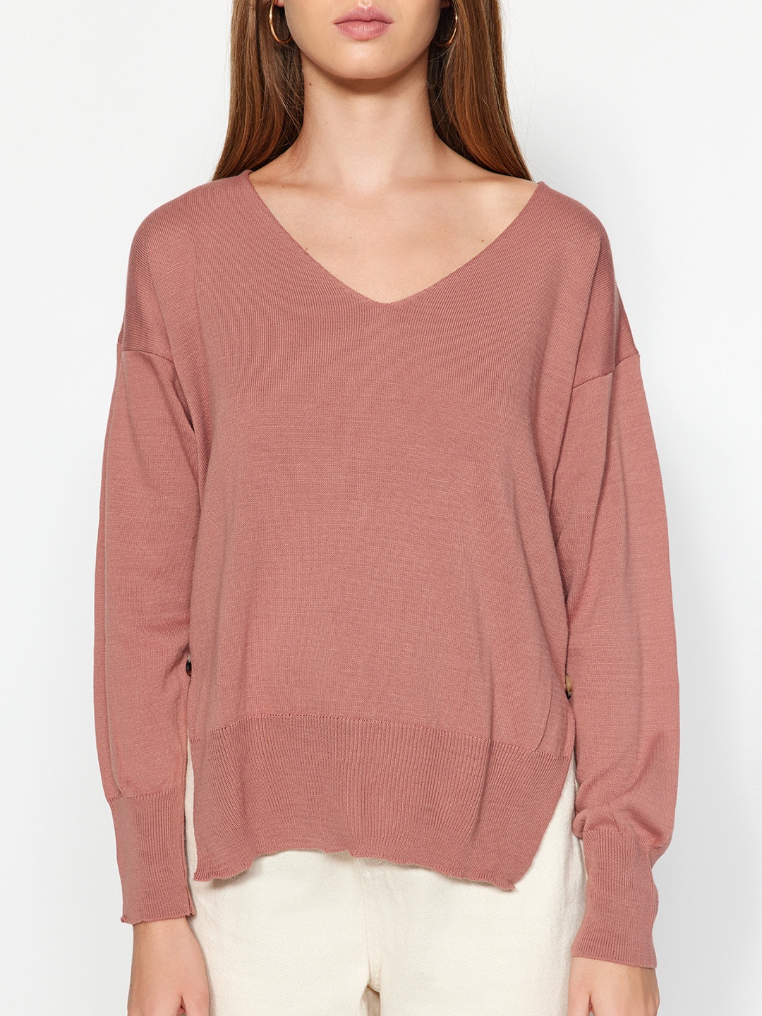 

Trendyol V-Neck Acrylic Pullover, Rose