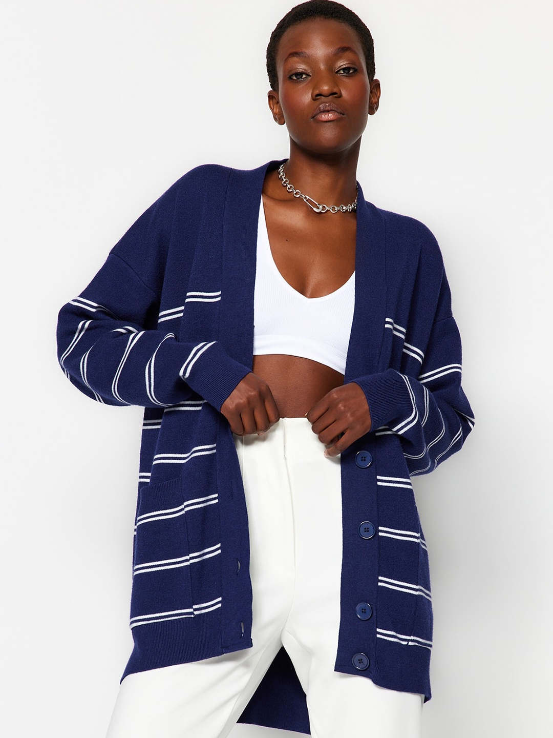 

Trendyol Striped Long Sleeves Cardigan, Navy blue