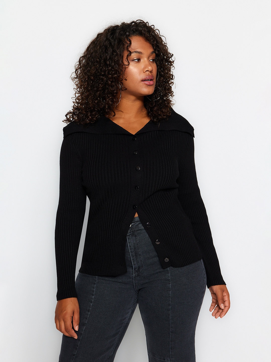 

Trendyol Pure Acrylic Ribbed Cardigan, Black
