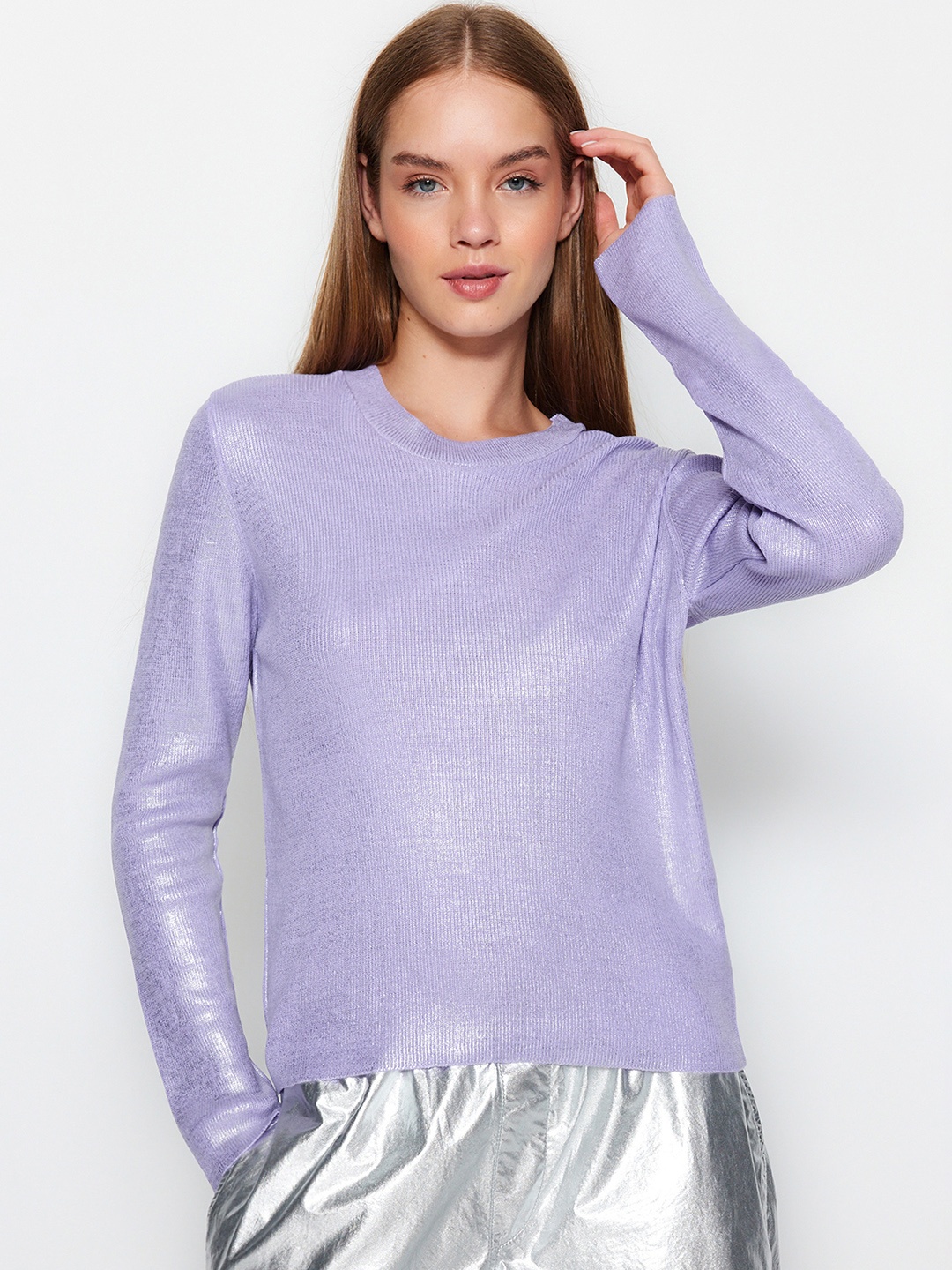 

Trendyol Round Neck Long Sleeves Pullover Sweater, Lavender