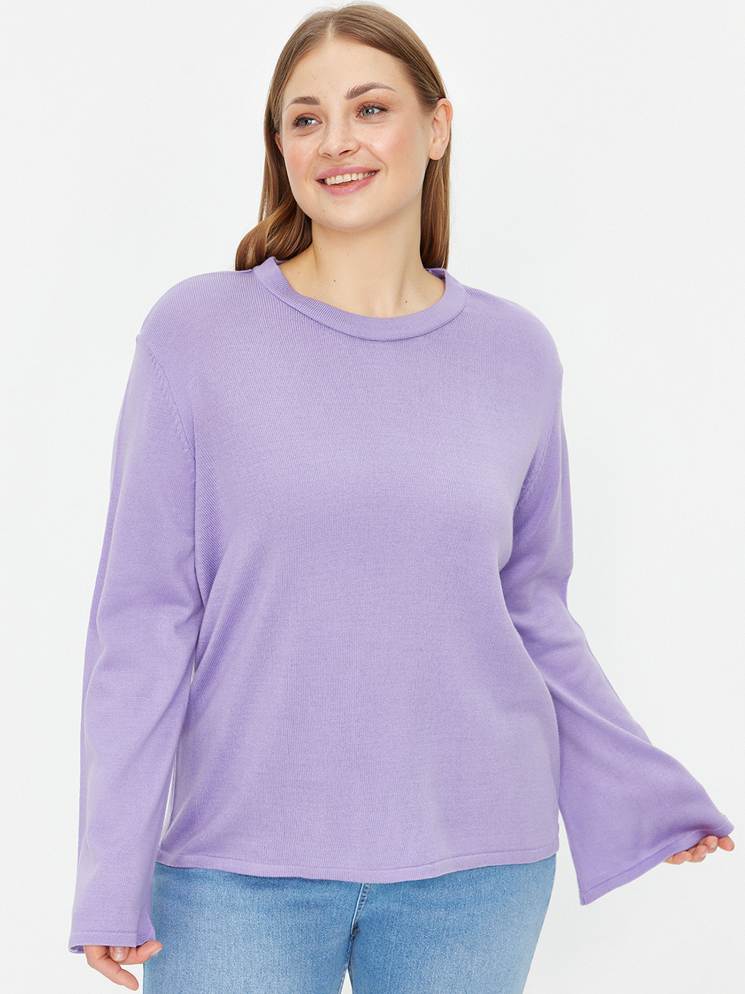 

Trendyol Round Neck Long Sleeves Pullover Sweater, Purple