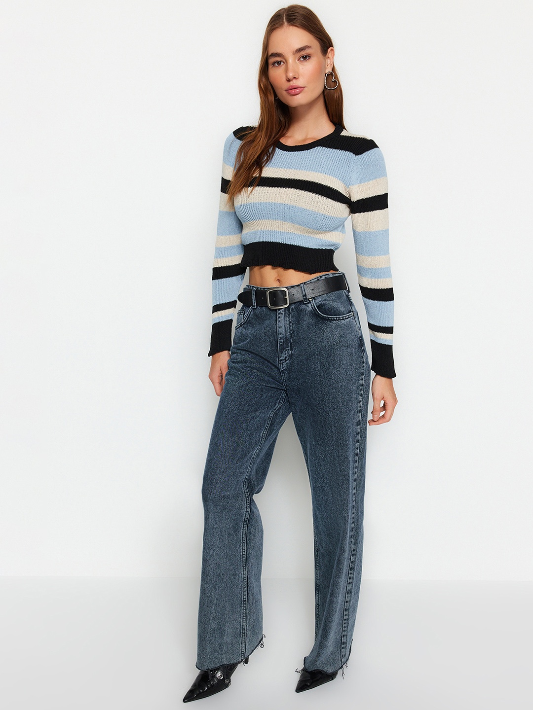 

Trendyol Striped Long Sleeves Pullover Sweater, Blue