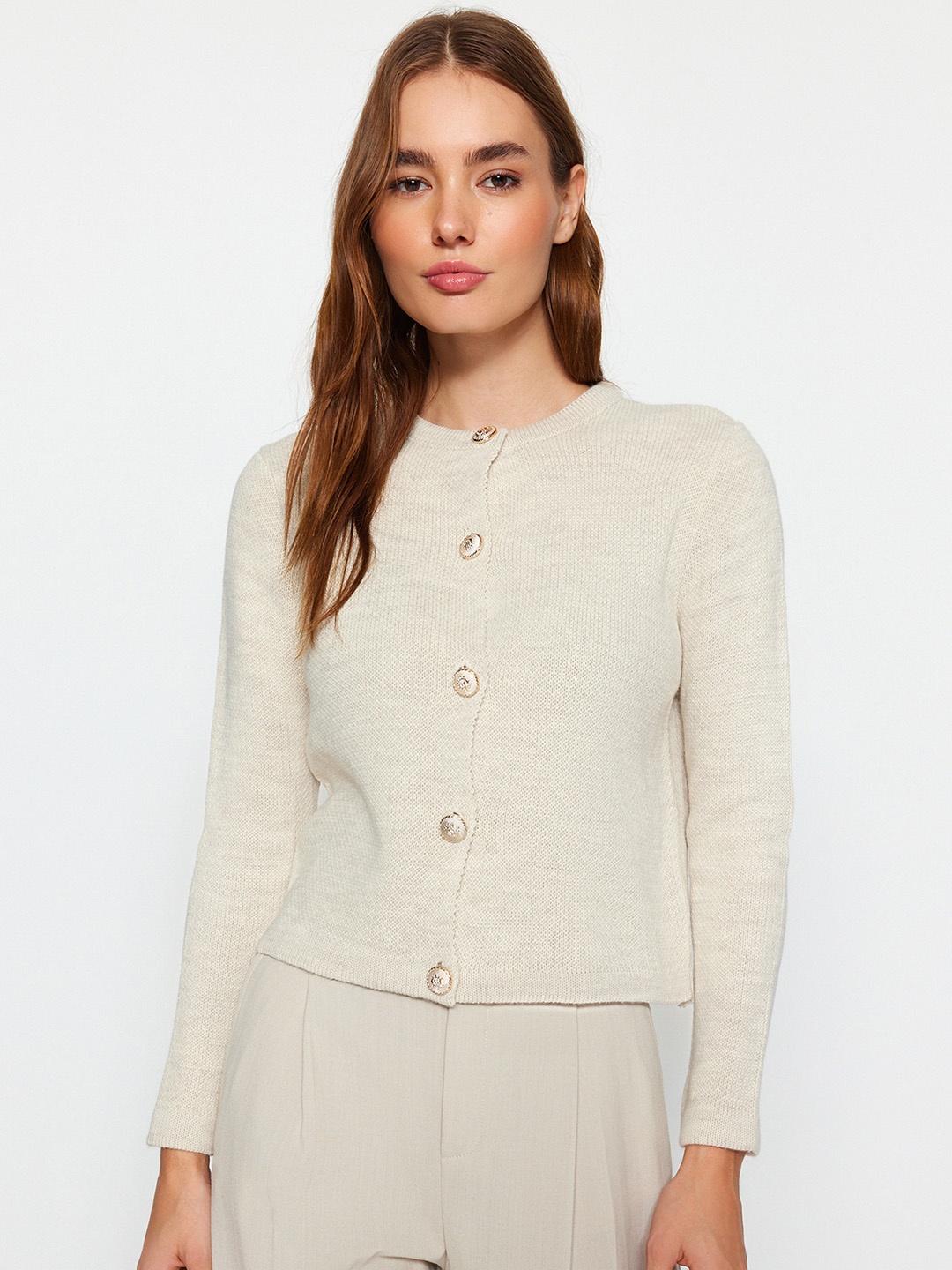 

Trendyol Round Neck Acrylic Cardigan, Off white