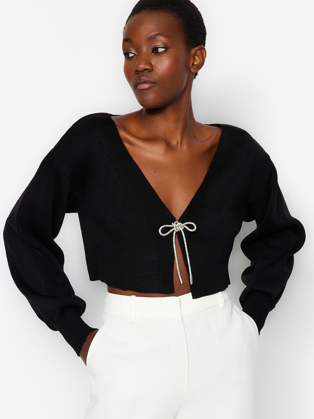 

Trendyol V-Neck Acrylic Top, Black