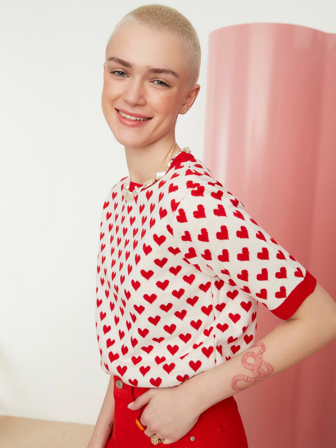 

Trendyol Round Neck Acrylic Printed Pullover, White