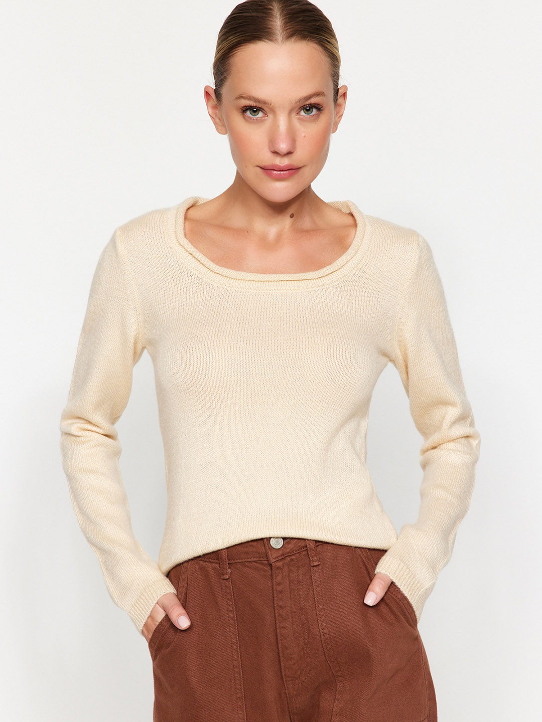 

Trendyol Ribbed Long Sleeves Pullover, Cream