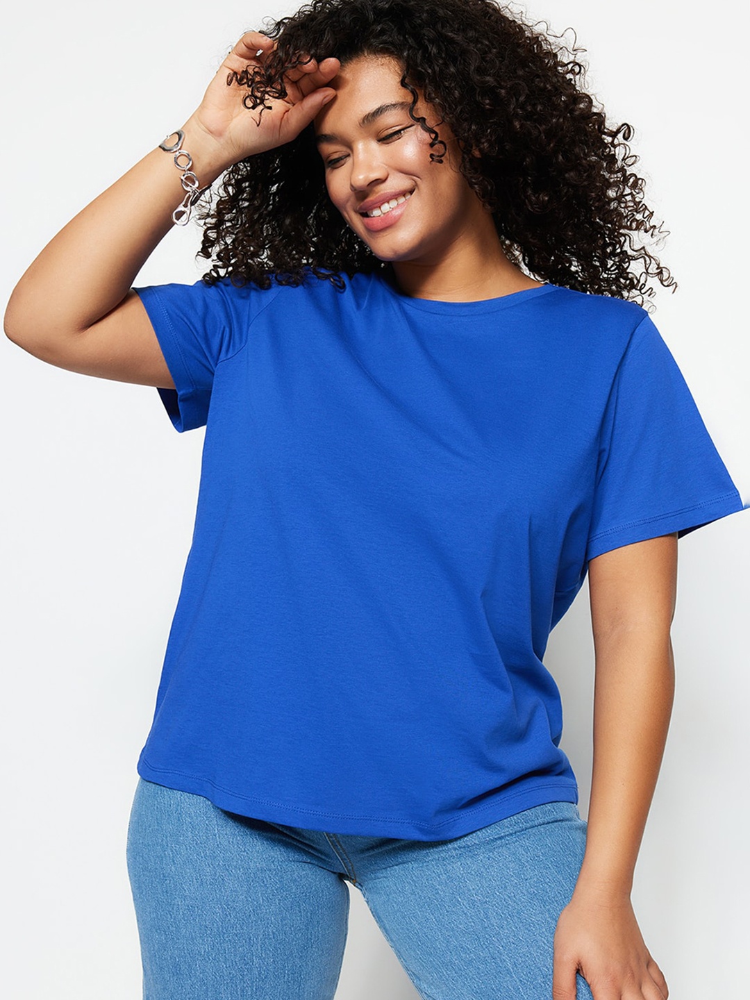 

Trendyol Round Neck Short Sleeves Cotton T-shirt, Blue