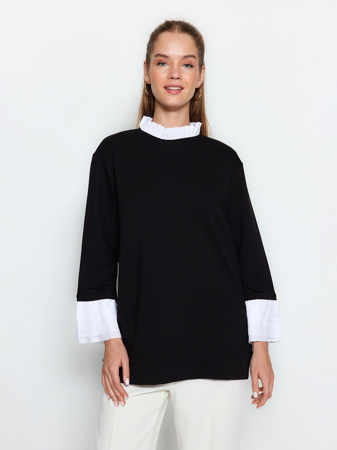 

Trendyol High Neck Pure Cotton Tunic, Black