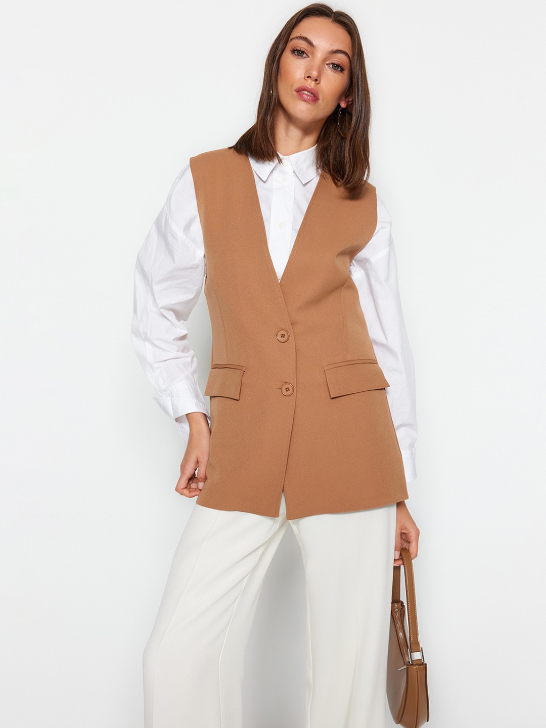 

Trendyol V-Neck Sleeveless Formal Waistcoat, Brown