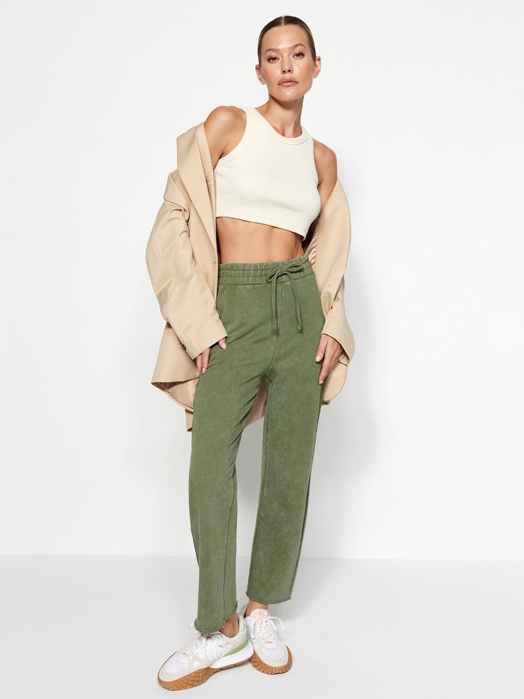 

Trendyol Women Pure-Cotton Track Pants, Green