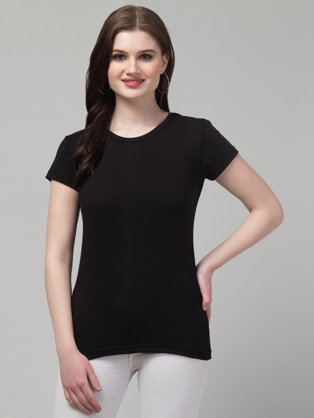 

Trend Level Short Sleeves Round Neck Cotton T-shirt, Black
