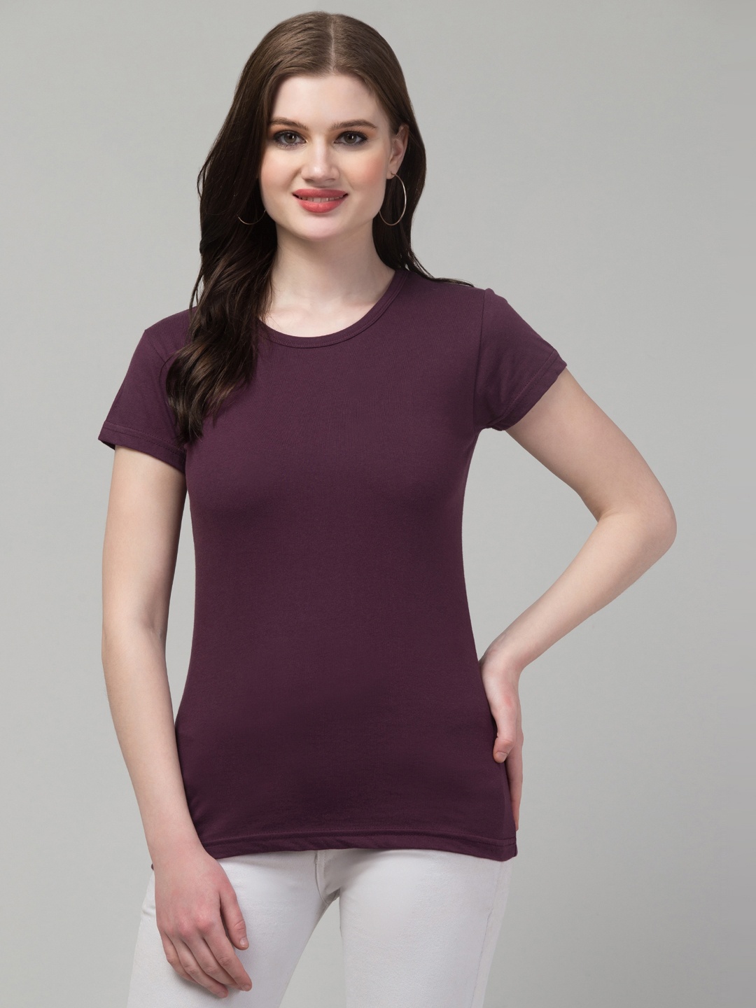 

Trend Level Round Neck Short Sleeves Cotton T-shirt, Burgundy