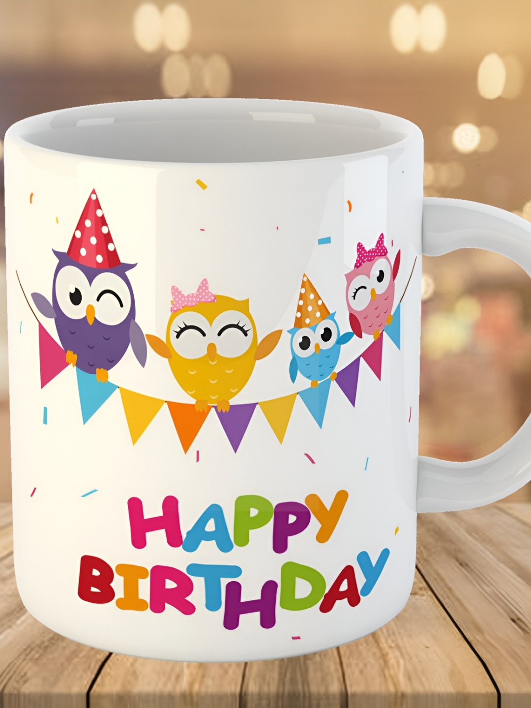 

Keviv White & Purple Happy Birthday Printed Ceramic Glossy Mug 325 ml