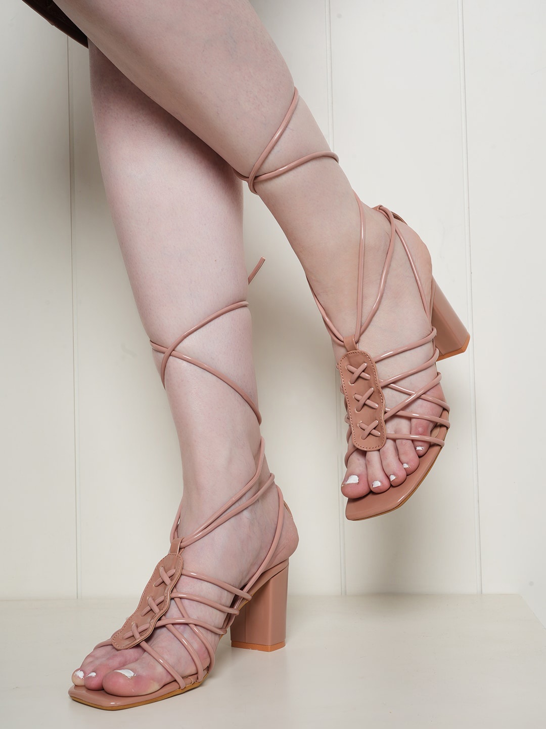 

HEELSNFEELS Block Heeled Gladiators, Peach