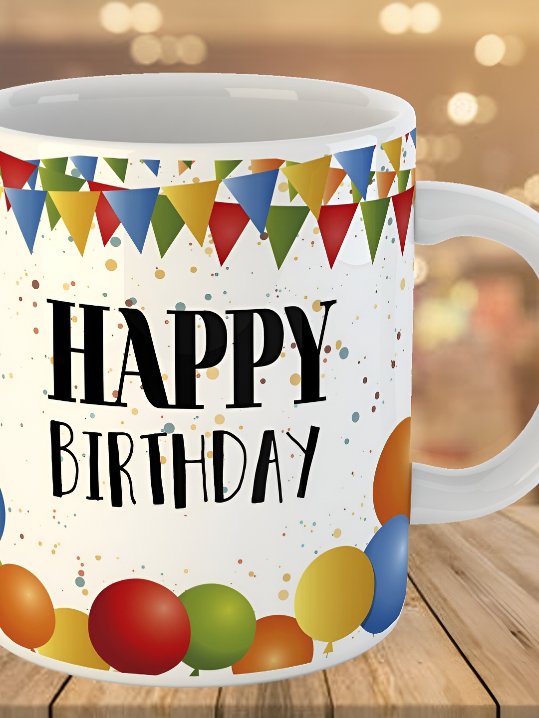 

Keviv White & Black Happy Birthday Printed Ceramic Glossy Coffee Mug 325 ml