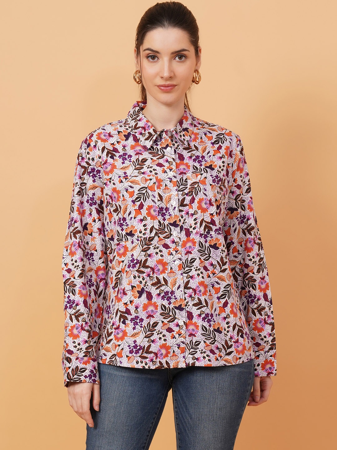 

IX IMPRESSION Floral Printed Shirt Style Top, White