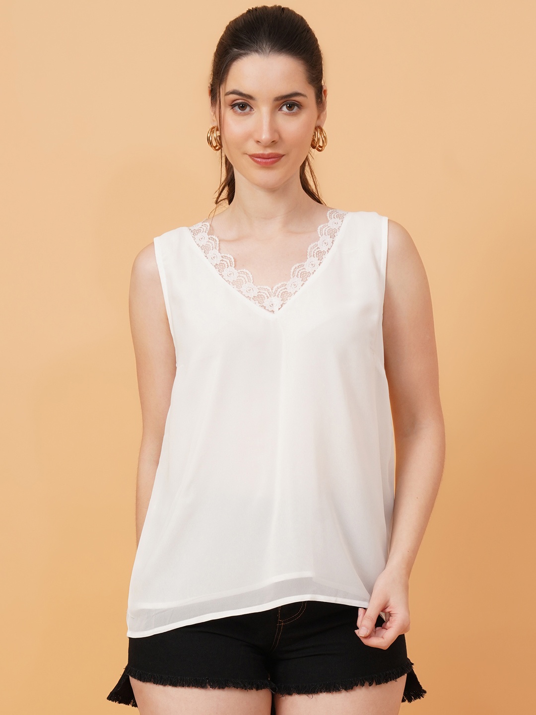 

IX IMPRESSION V-Neck Sleevesless Regular Top, White