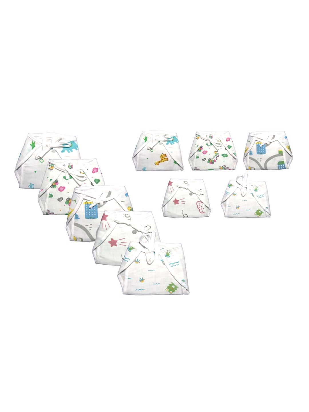 

PINKBUNNY 5-Pcs Printed Cotton Muslin Nappies, White