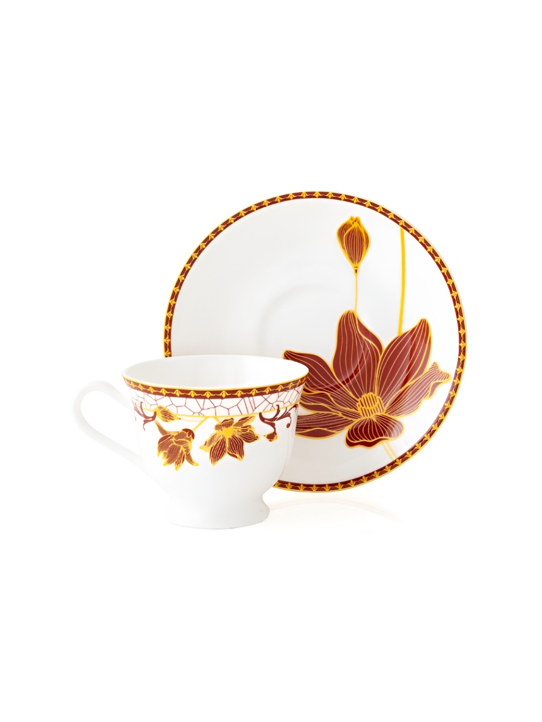 

JCPL White & Brown 15 Pieces Floral Printed Ceramic Glossy Kettle Set