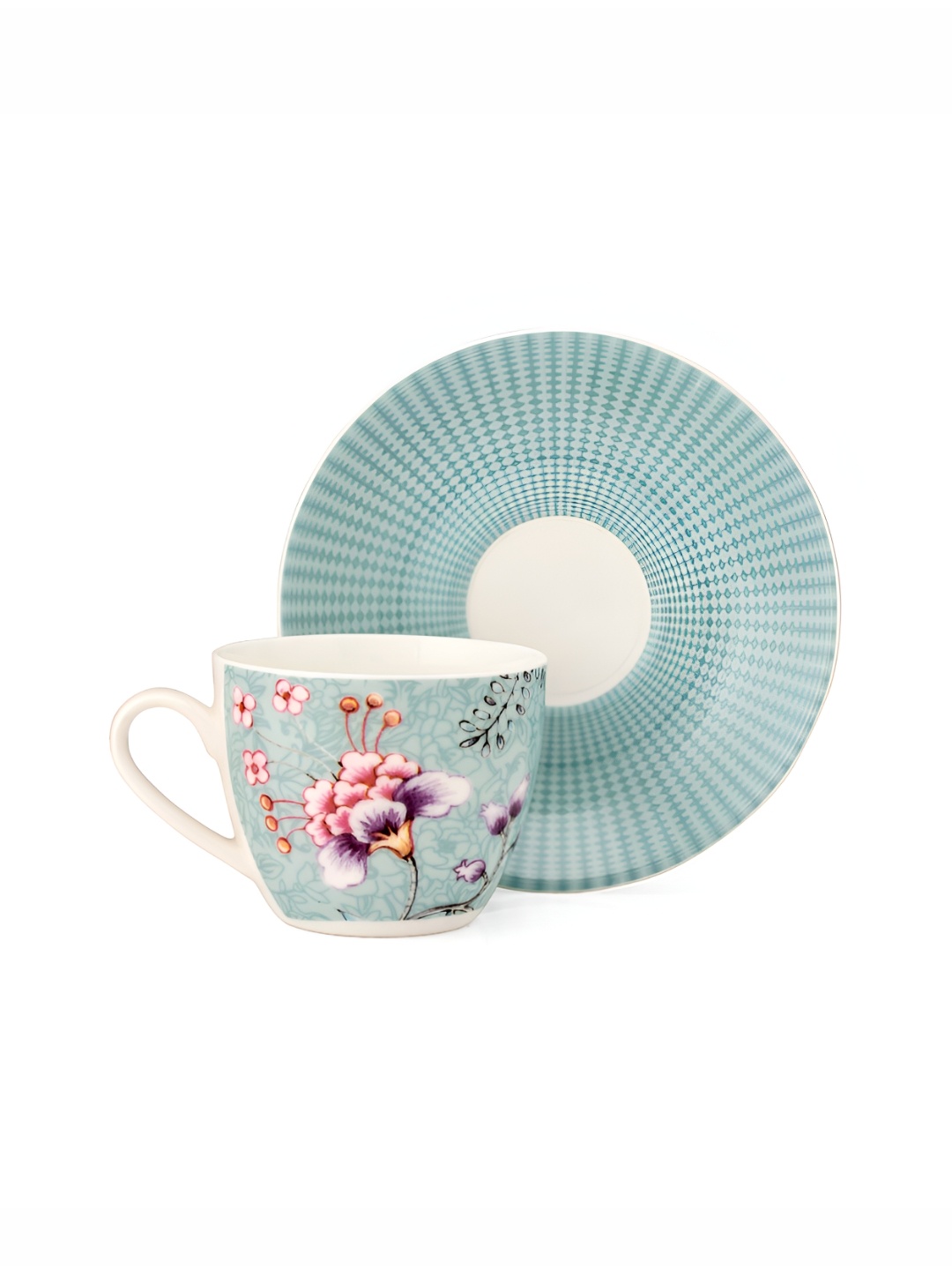 

JCPL White & Blue 12 Pieces Printed Ceramic Glossy Cups And Saucers 180 ml Each