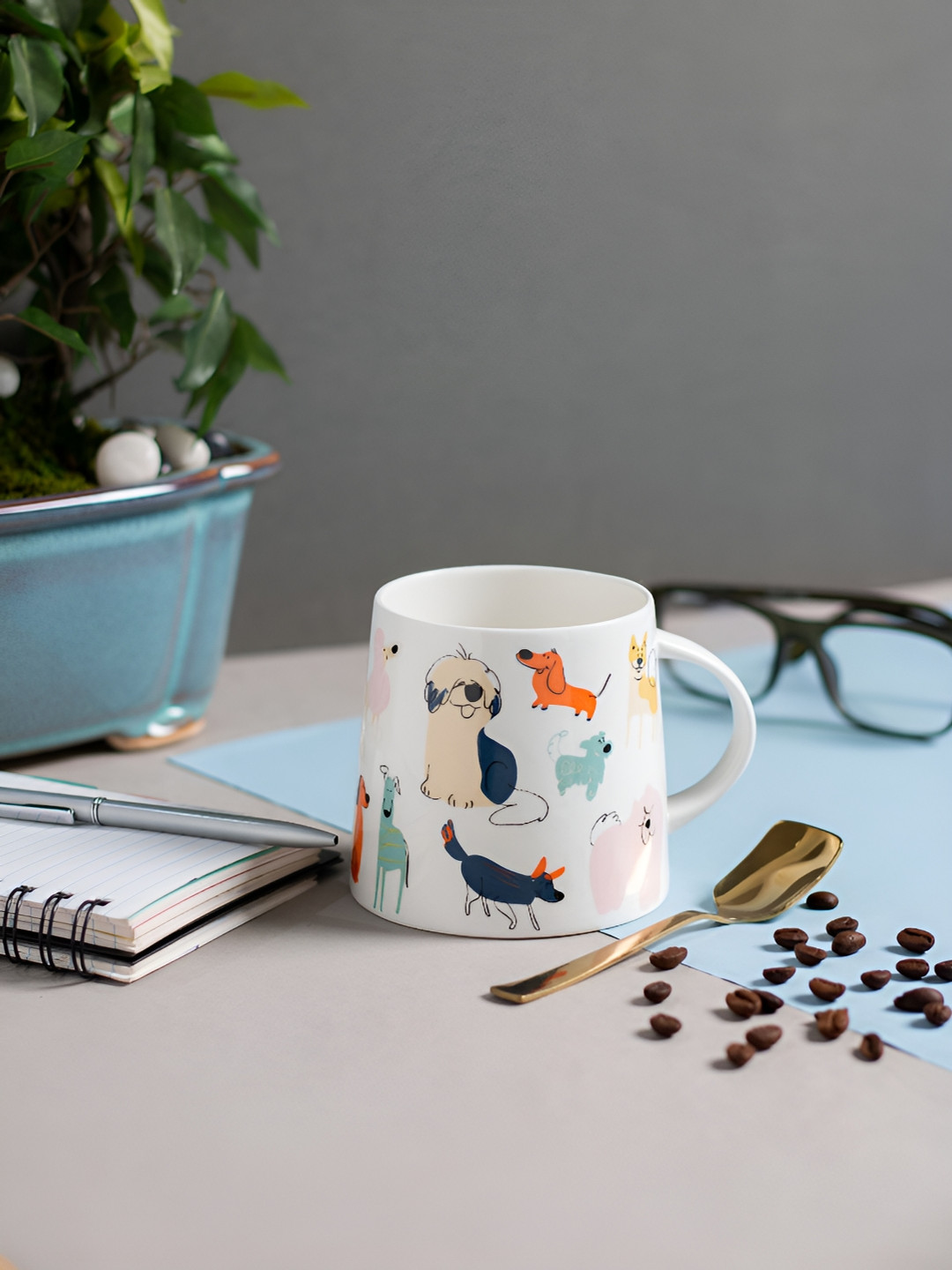 

JCPL Fine Ceramic White & Blue 2 Pieces Printed Glossy Mugs 350 Ml