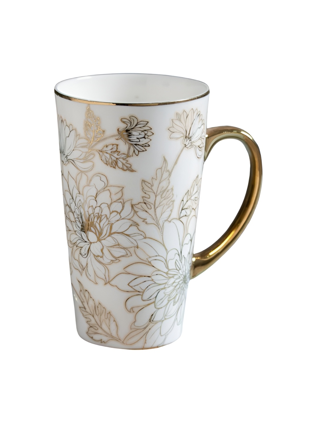 

JCPL White & gold Toned Floral Printed Ceramic Glossy Coffee Mug 350 ml