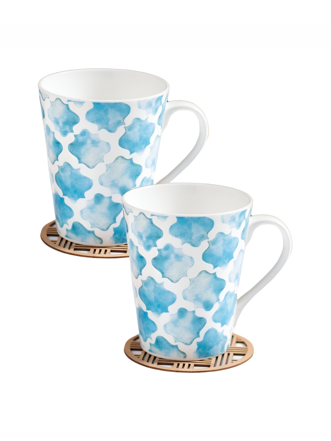 

JCPL White & Blue Ethnic Motifs Printed Ceramic Glossy Coffee Mugs 350 ml Each