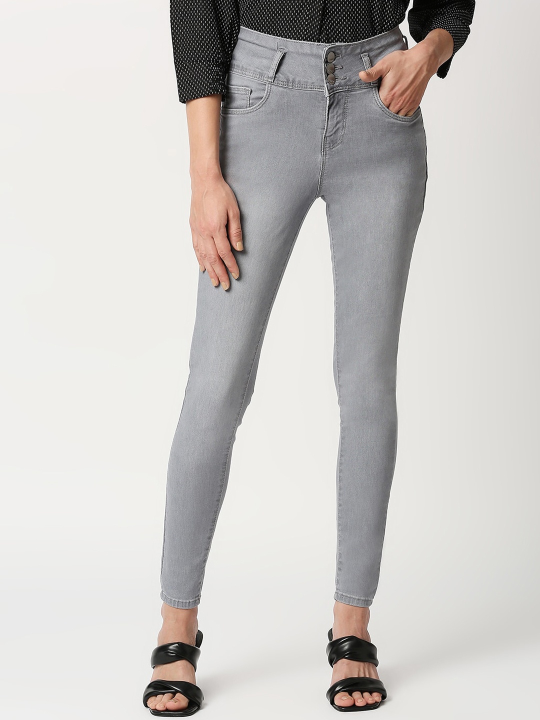 

Kraus Jeans Women Skinny Fit High-Rise Jeans, Grey