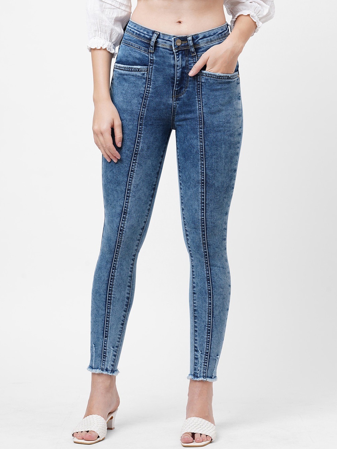 

Kraus Jeans Women Super Skinny Fit High-Rise Heavy Fade Jeans, Blue