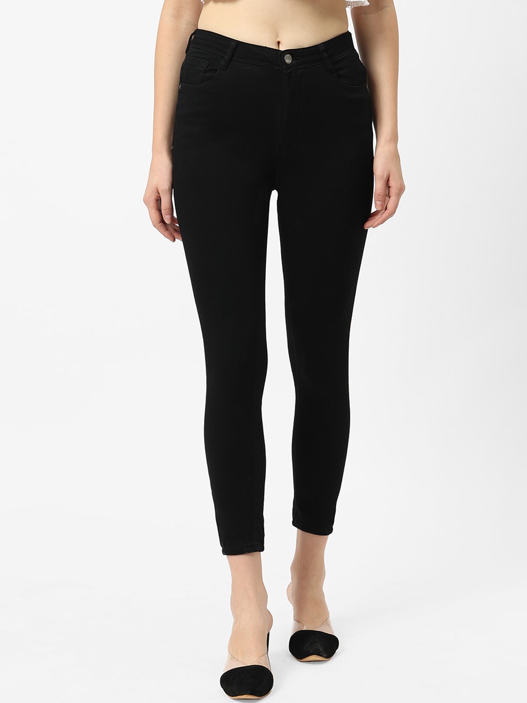 

Kraus Jeans Women Super Skinny Fit High-Rise Cropped Stretchable Jeans, Black