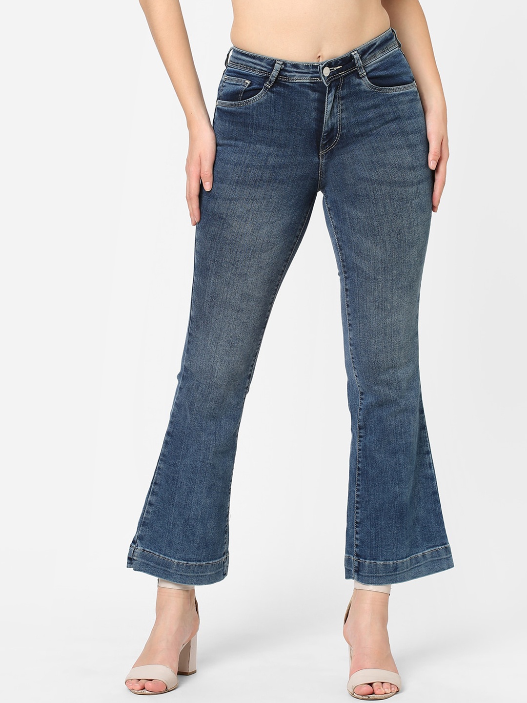 

Kraus Jeans Women Flared High-Rise Light Fade Whiskers Stretchable Jeans, Blue