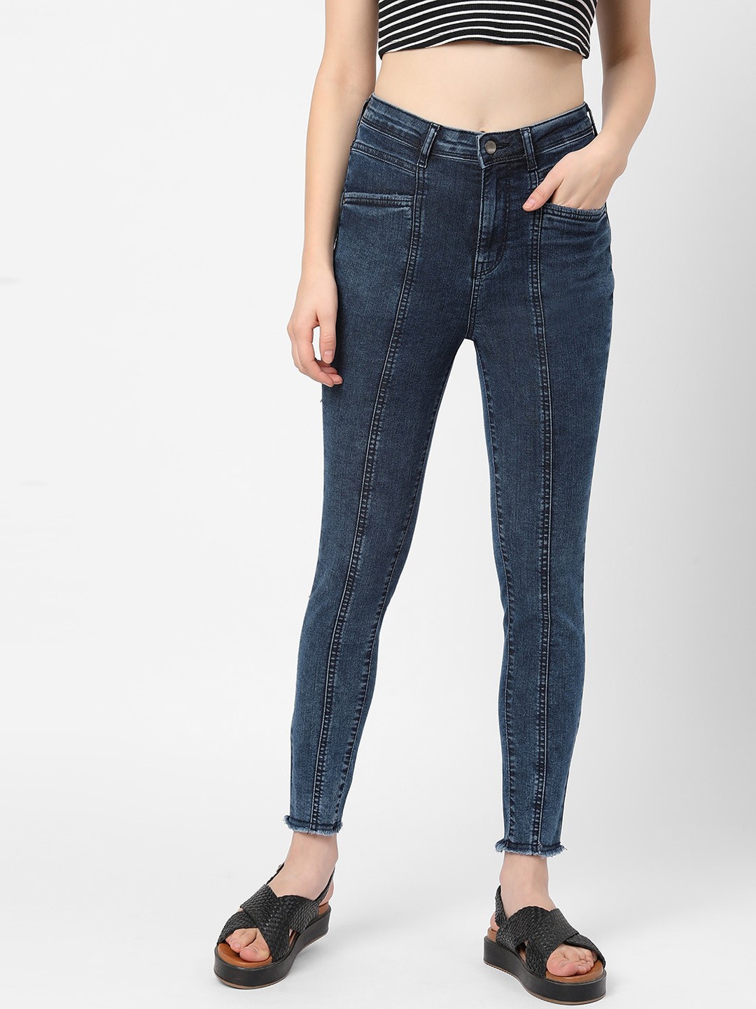 

Kraus Jeans Women Super Skinny Fit Clean Look High-Rise Stretchable Jeans, Blue